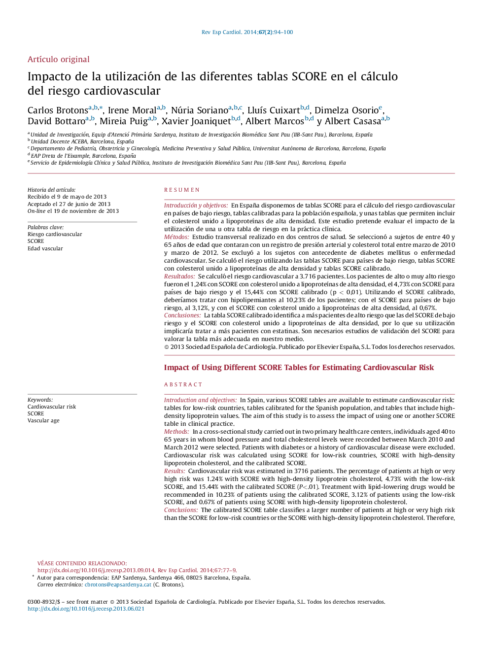 Impacto de la utilización de las diferentes tablas SCORE en el cálculo del riesgo cardiovascular