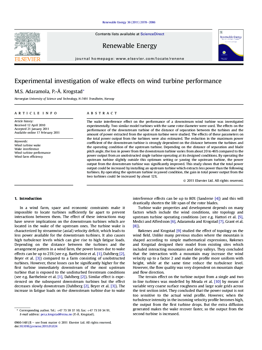Experimental investigation of wake effects on wind turbine performance
