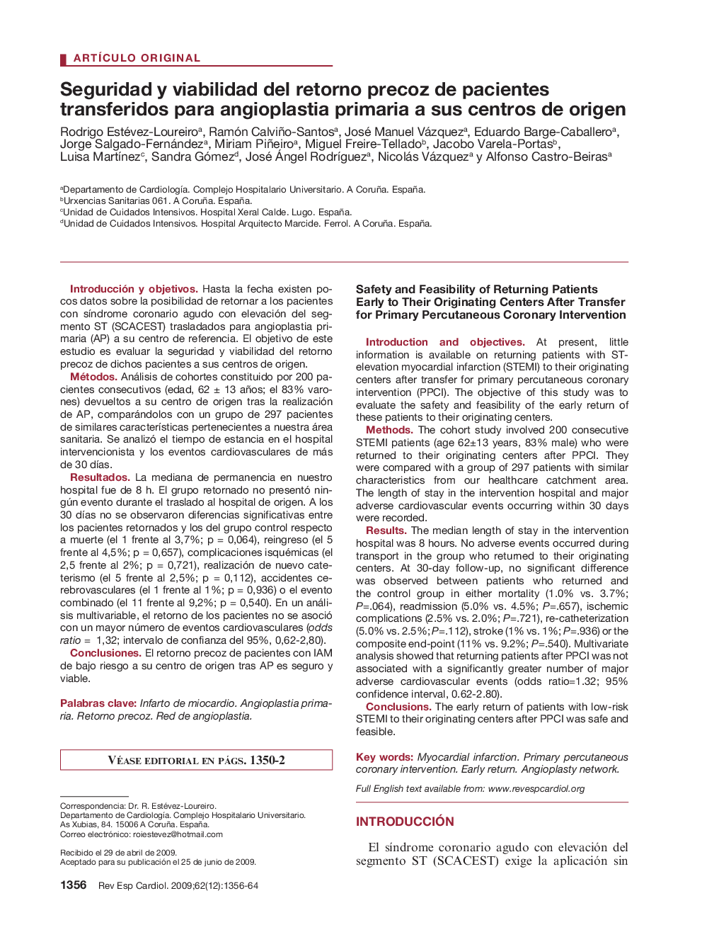 Seguridad y viabilidad del retorno precoz de pacientes transferidos para angioplastia primaria a sus centros de origen