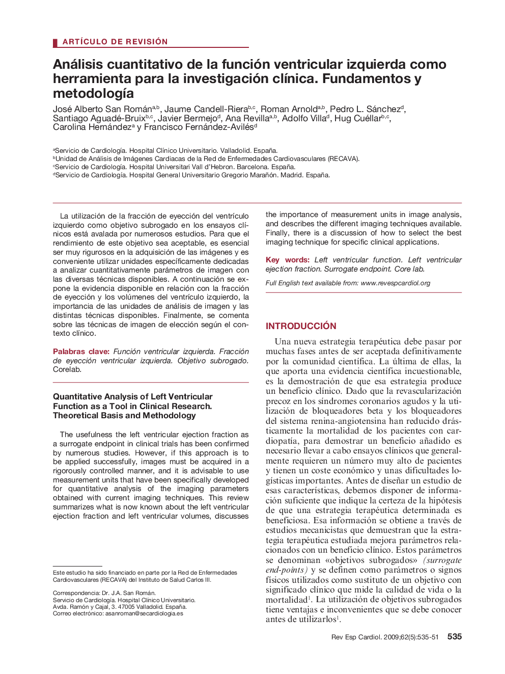 Análisis cuantitativo de la función ventricular izquierda como herramienta para la investigación clÃ­nica. Fundamentos y metodologÃ­a