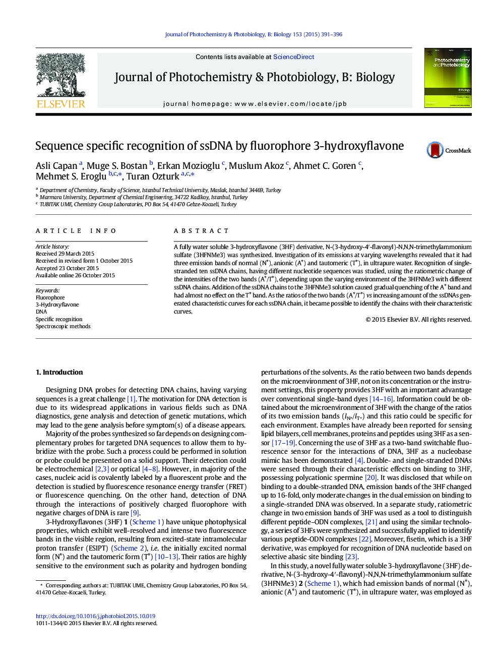 Sequence specific recognition of ssDNA by fluorophore 3-hydroxyflavone