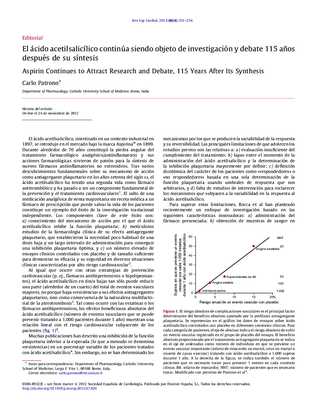 El ácido acetilsalicÃ­lico continúa siendo objeto de investigación y debate 115 años después de su sÃ­ntesis