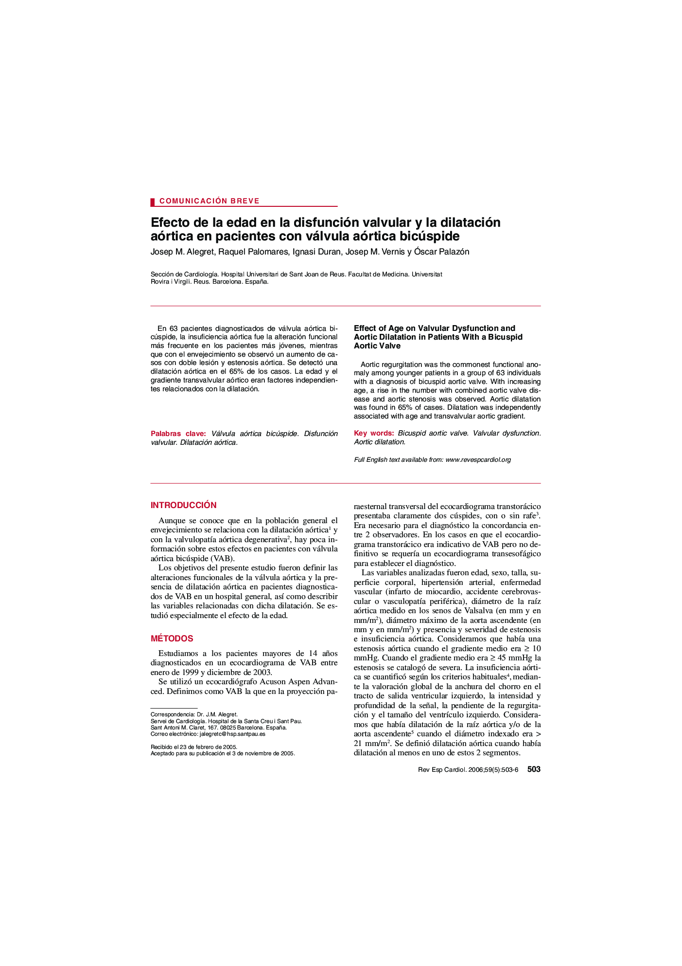 Efecto de la edad en la disfunción valvular y la dilatación aórtica en pacientes con válvula aórtica bicúspide