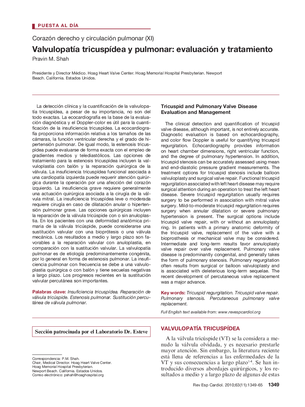 Valvulopatía tricuspídea y pulmonar: evaluación y tratamiento