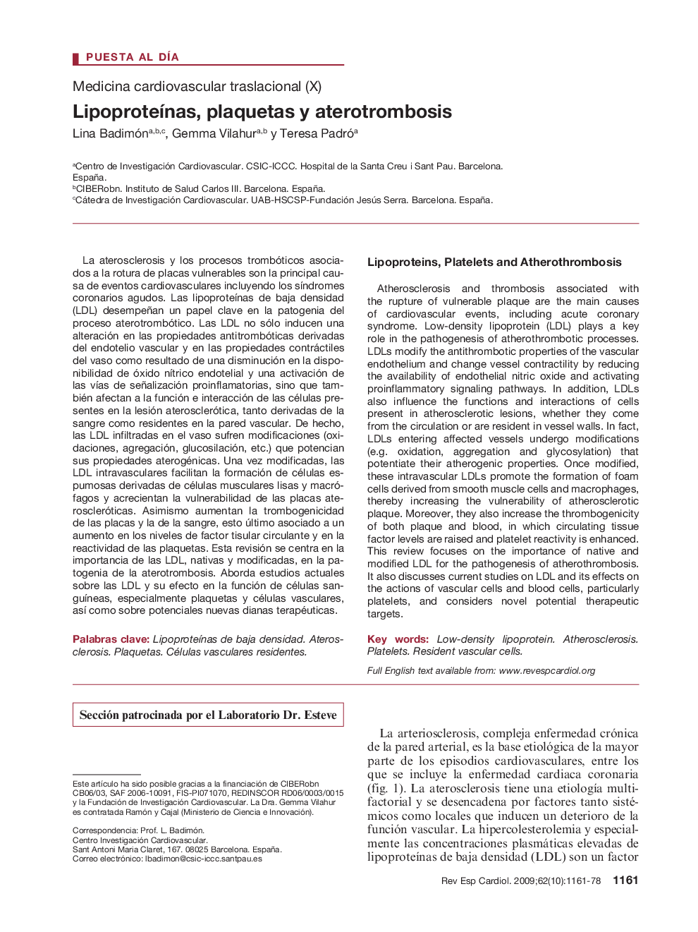 LipoproteÃ­nas, plaquetas y aterotrombosis