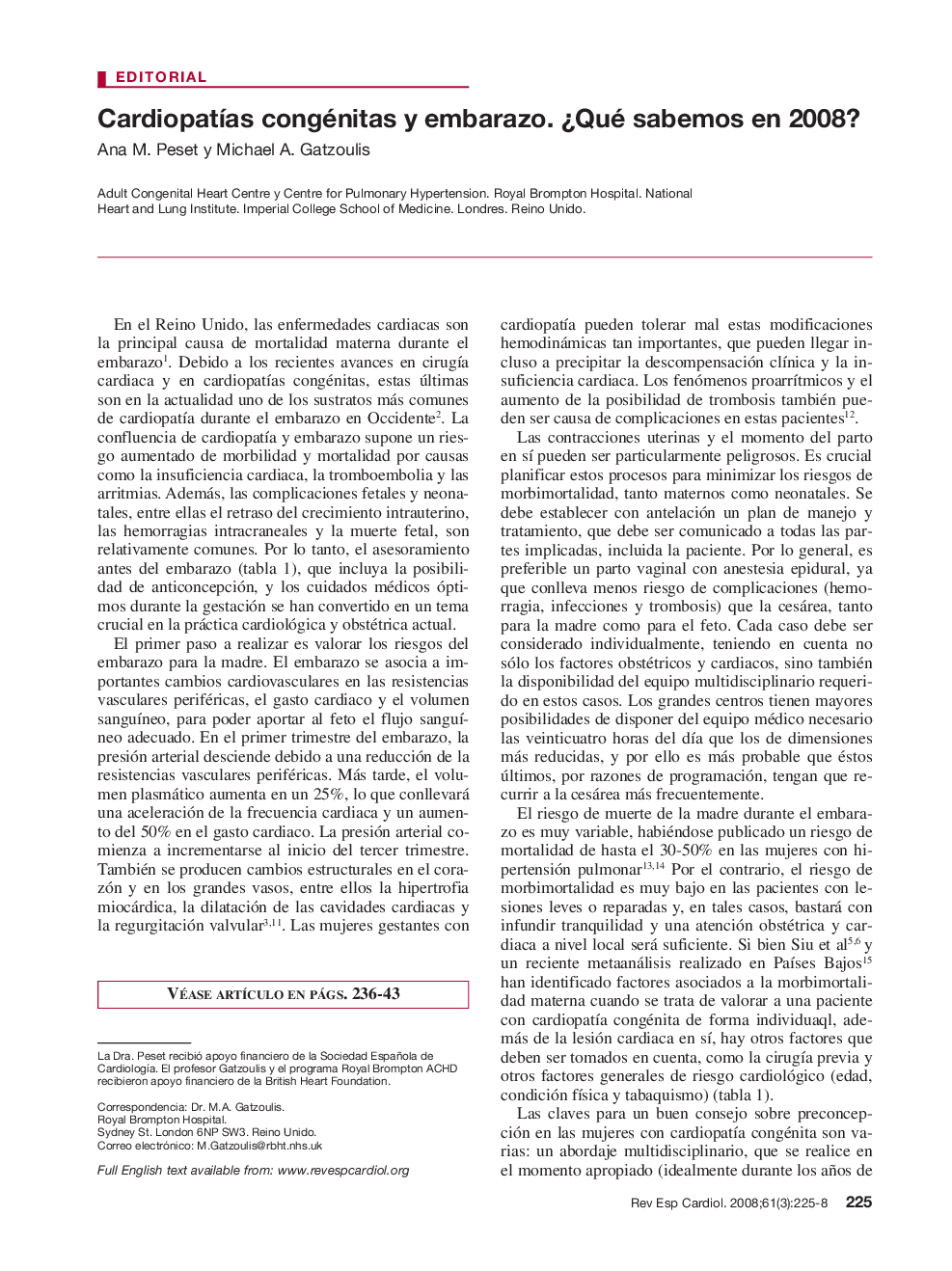 CardiopatÃ­as congénitas y embarazo. Â¿Qué sabemos en 2008?