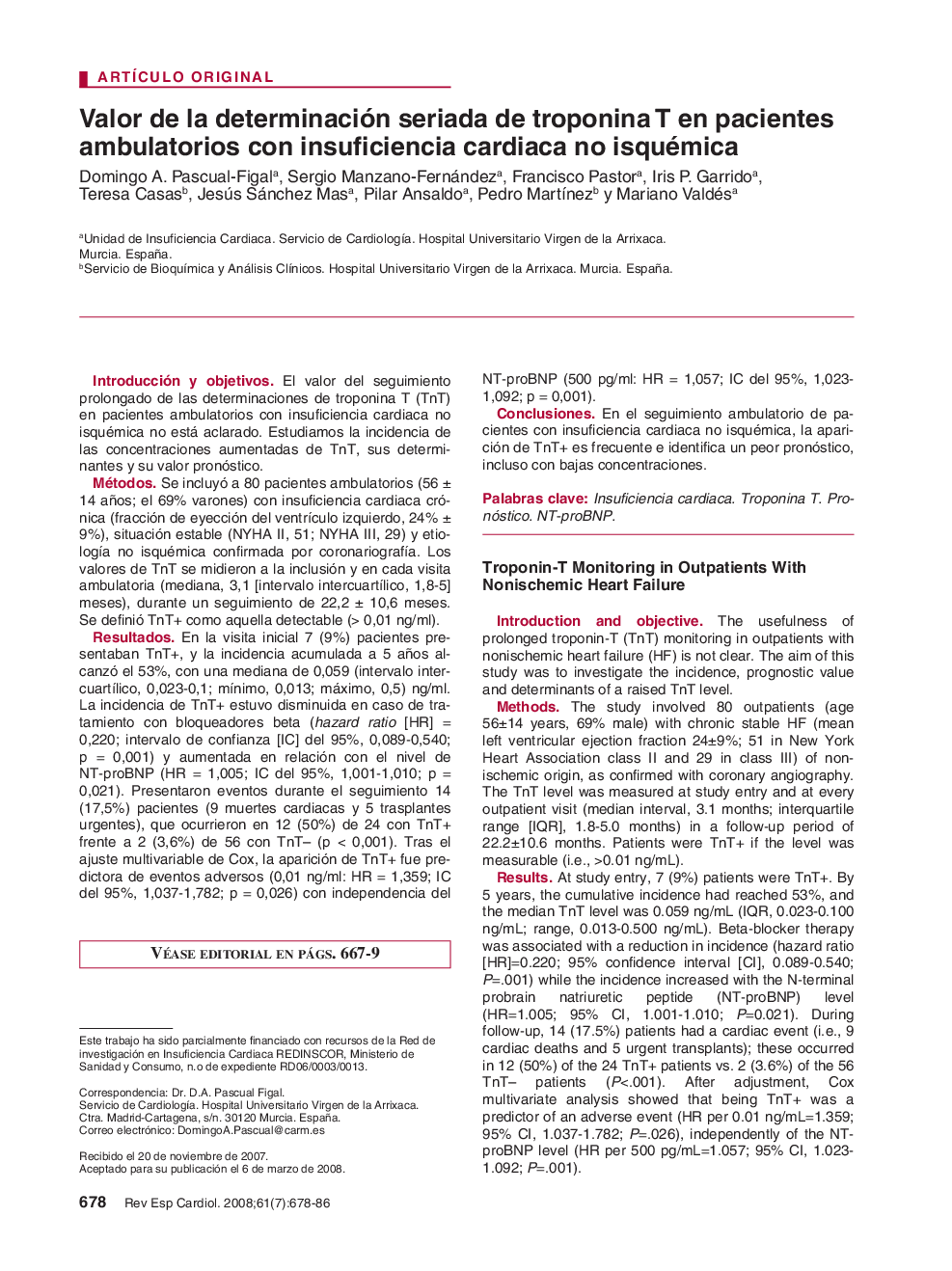 Valor de la determinación seriada de troponina T en pacientes ambulatorios con insuficiencia cardiaca no isquémica