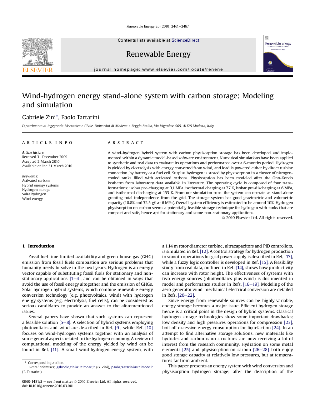 Wind-hydrogen energy stand-alone system with carbon storage: Modeling and simulation