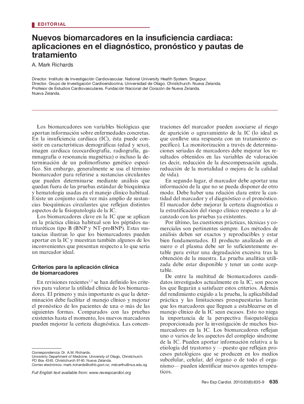 Nuevos biomarcadores en la insuficiencia cardiaca: aplicaciones en el diagnóstico, pronóstico y pautas de tratamiento