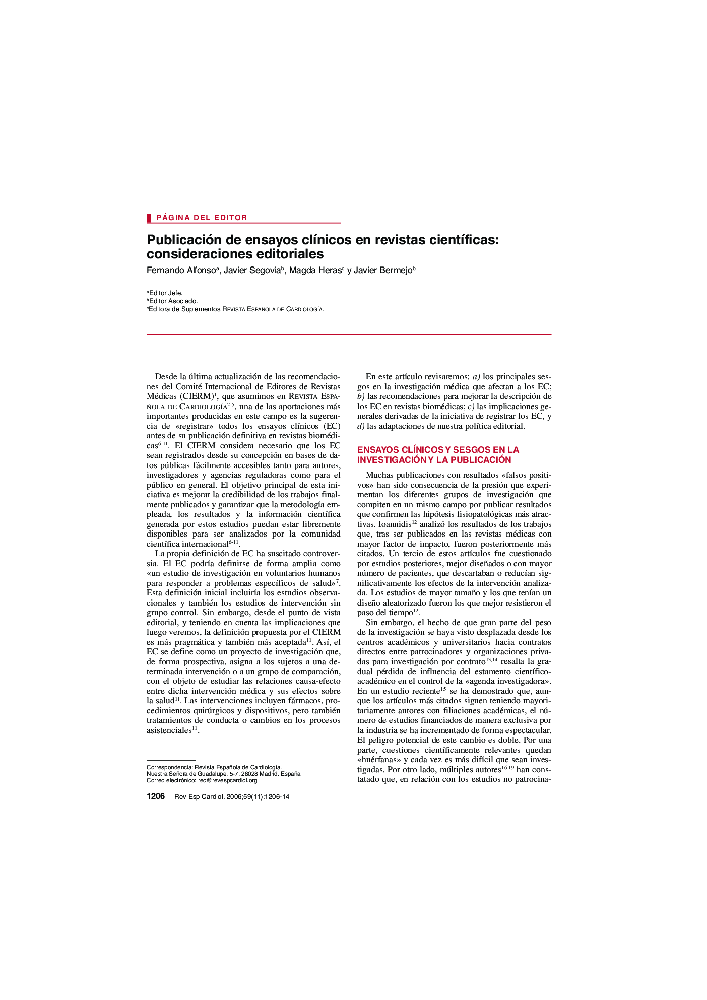 عکس صفحه اول مقاله: Publicación de ensayos clÃnicos en revistas cientÃficas: consideraciones editoriales Publicación de ensayos clÃnicos en revistas cientÃficas: consideraciones editoriales