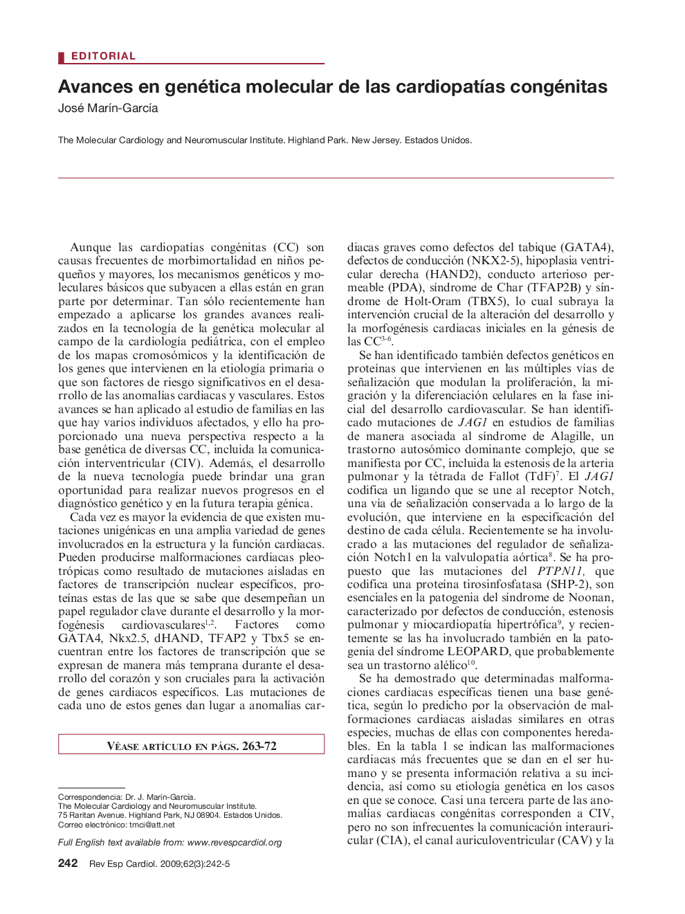 Avances en genética molecular de las cardiopatÃ­as congénitas