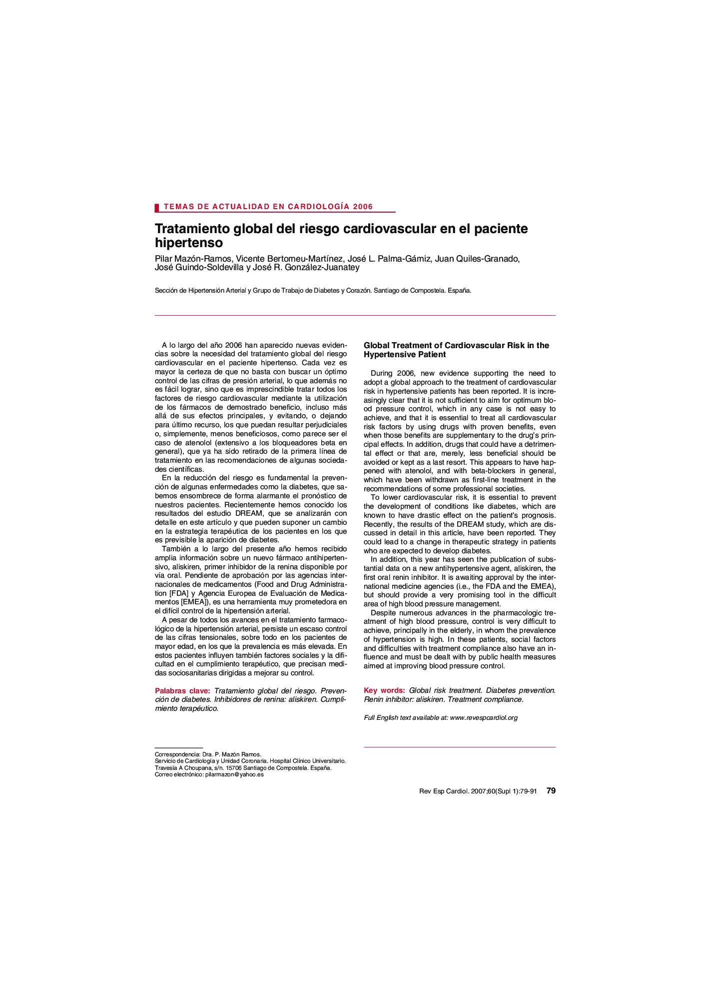 Tratamiento global del riesgo cardiovascular en el paciente hipertenso