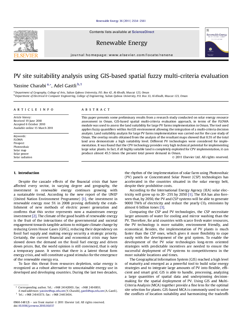 PV site suitability analysis using GIS-based spatial fuzzy multi-criteria evaluation