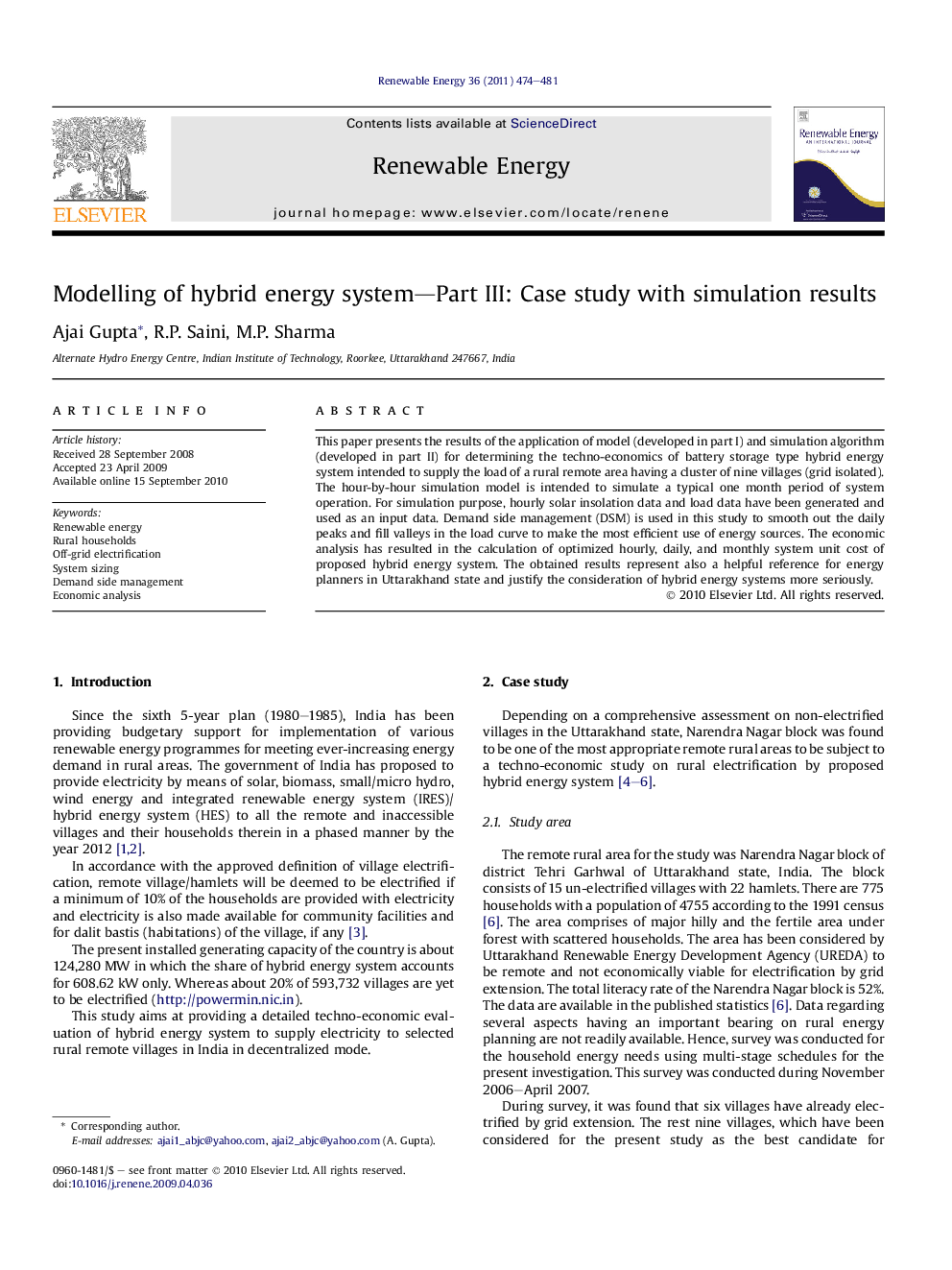 Modelling of hybrid energy system—Part III: Case study with simulation results