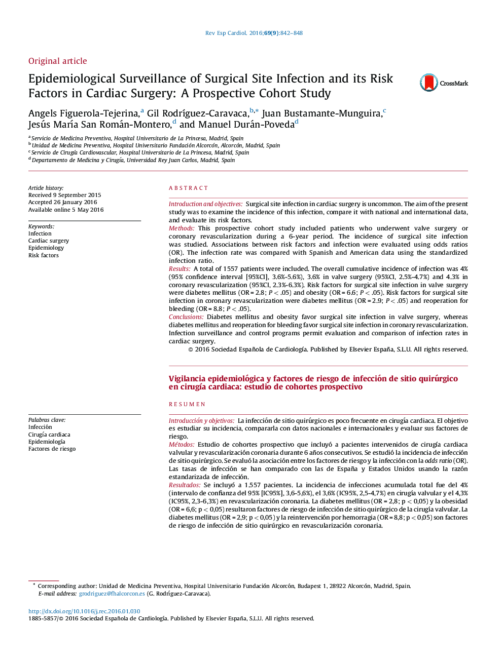 Epidemiological Surveillance of Surgical Site Infection and its Risk Factors in Cardiac Surgery: A Prospective Cohort Study