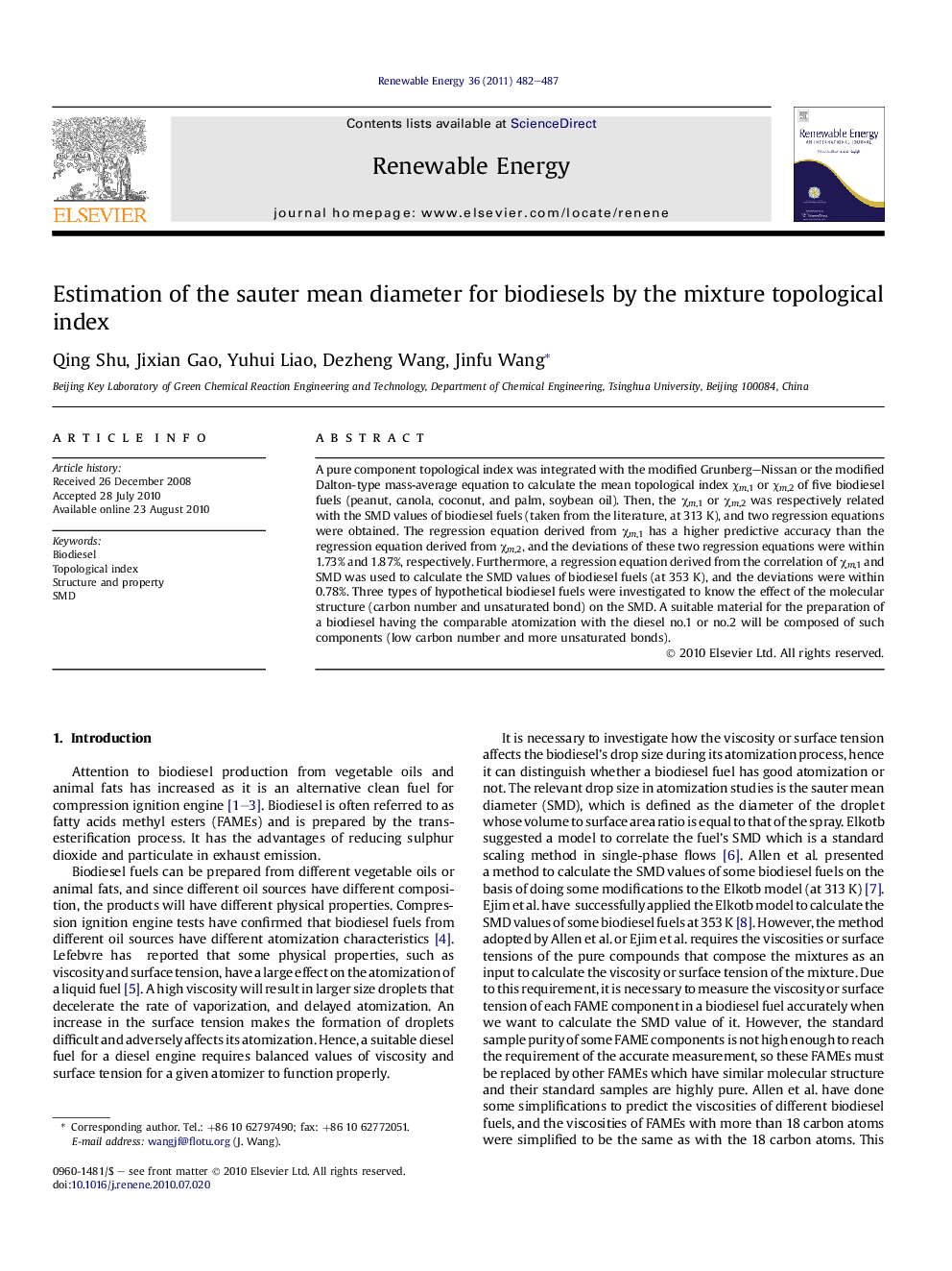 Estimation of the sauter mean diameter for biodiesels by the mixture topological index