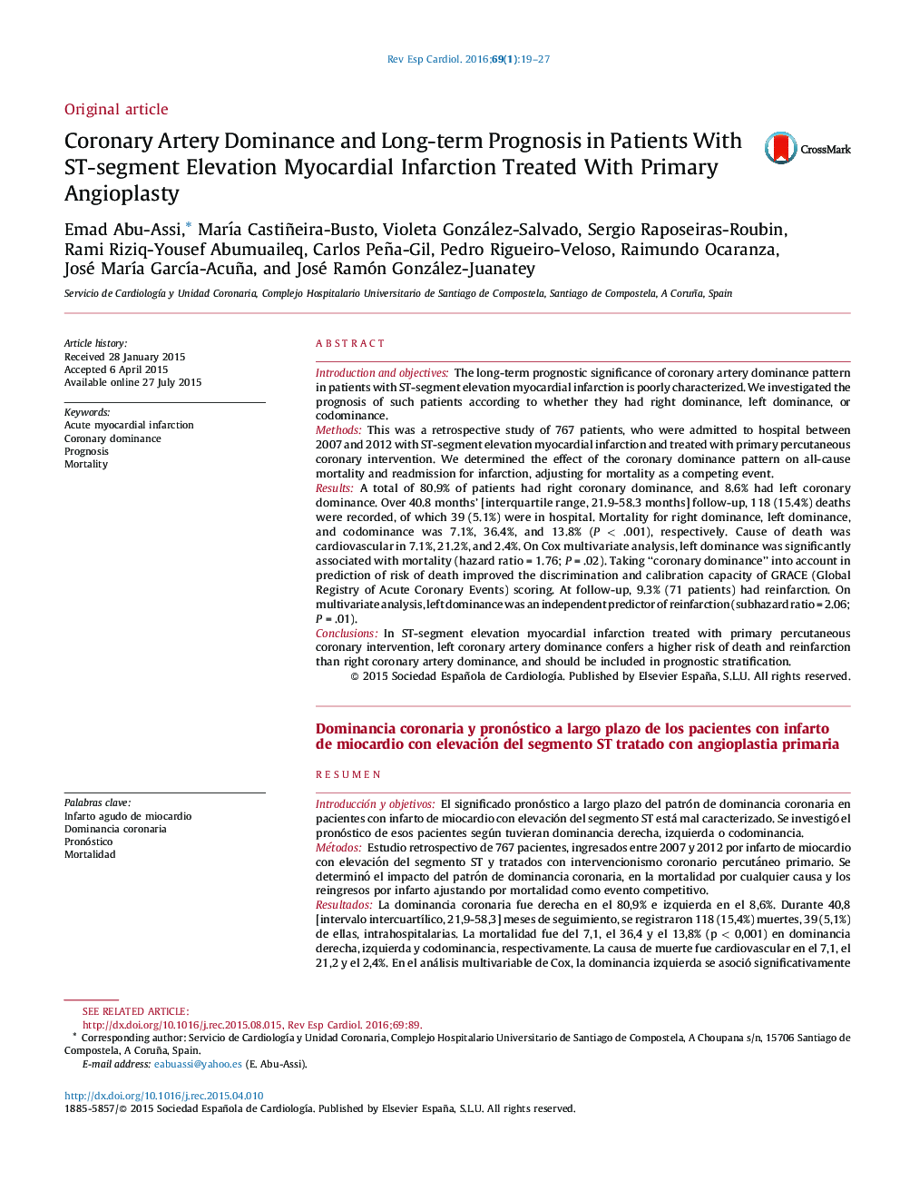 Coronary Artery Dominance and Long-term Prognosis in Patients With ST-segment Elevation Myocardial Infarction Treated With Primary Angioplasty