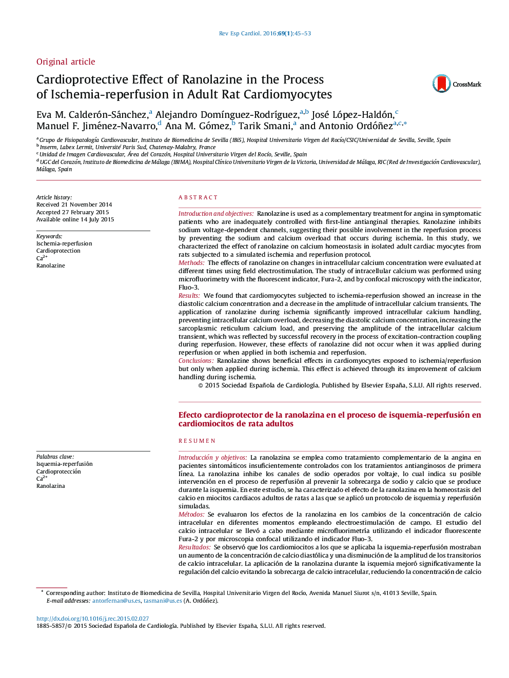 Cardioprotective Effect of Ranolazine in the Process of Ischemia-reperfusion in Adult Rat Cardiomyocytes