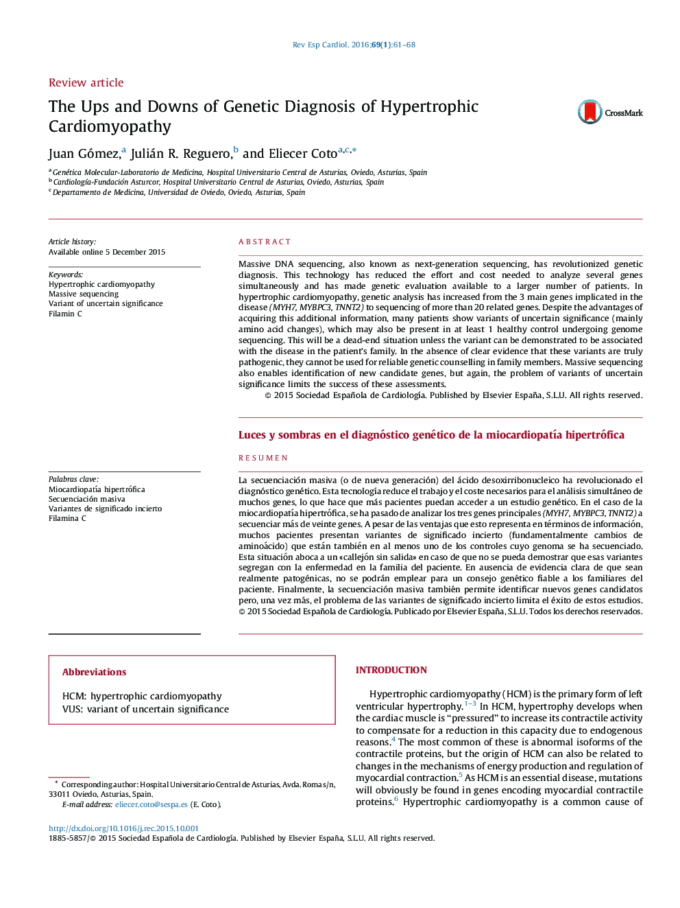 The Ups and Downs of Genetic Diagnosis of Hypertrophic Cardiomyopathy