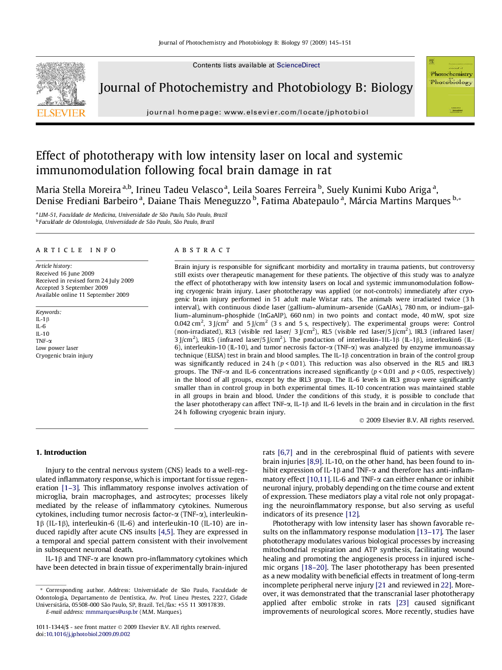 Effect of phototherapy with low intensity laser on local and systemic immunomodulation following focal brain damage in rat