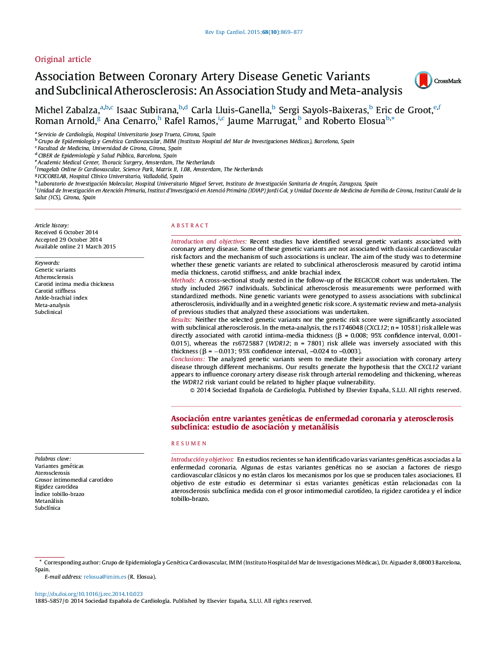 Association Between Coronary Artery Disease Genetic Variants and Subclinical Atherosclerosis: An Association Study and Meta-analysis