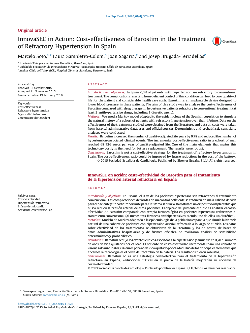 InnovaSEC in Action: Cost-effectiveness of Barostim in the Treatment of Refractory Hypertension in Spain