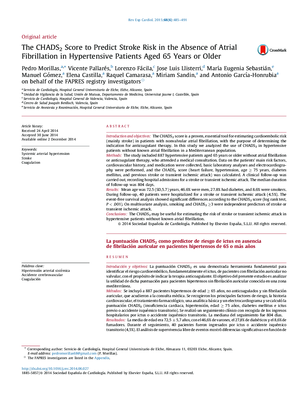 The CHADS2 Score to Predict Stroke Risk in the Absence of Atrial Fibrillation in Hypertensive Patients Aged 65 Years or Older