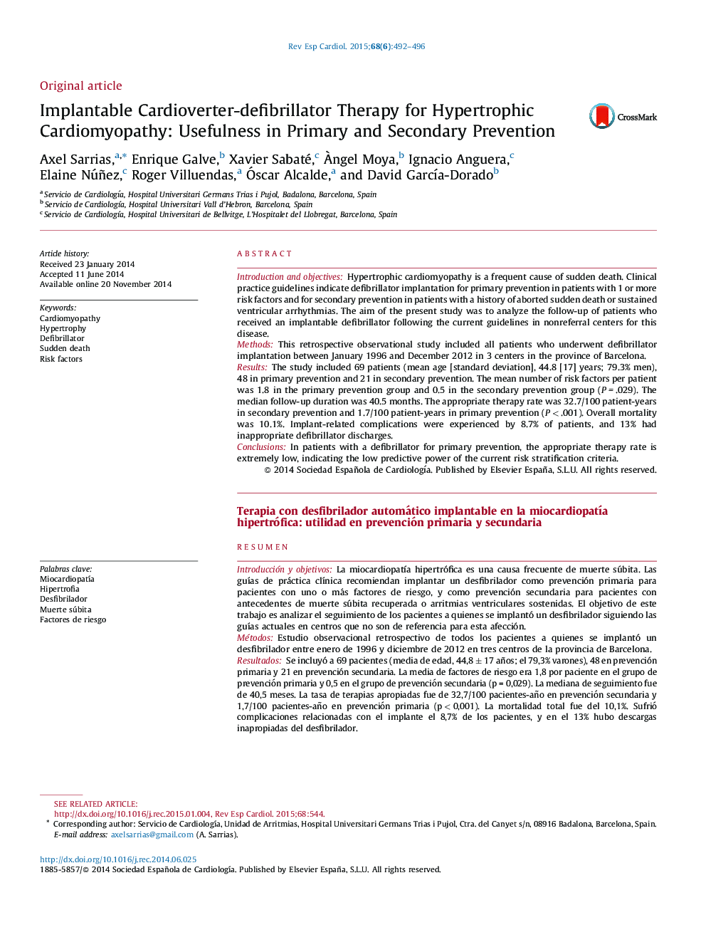 Implantable Cardioverter-defibrillator Therapy for Hypertrophic Cardiomyopathy: Usefulness in Primary and Secondary Prevention