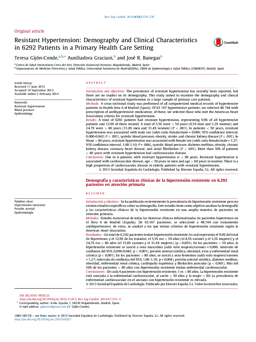 Resistant Hypertension: Demography and Clinical Characteristics in 6292 Patients in a Primary Health Care Setting