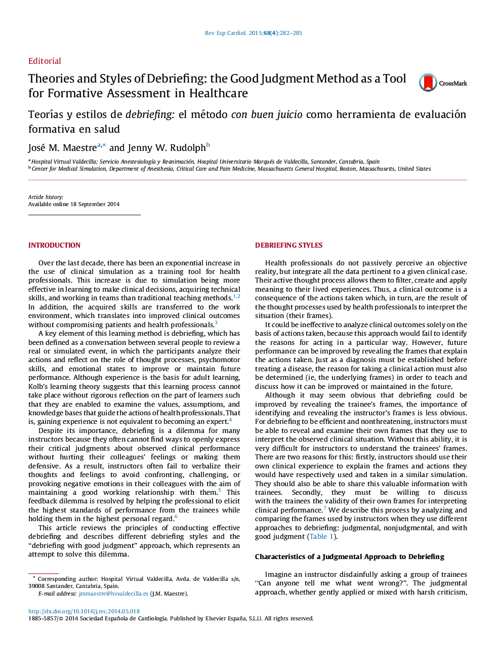 Theories and Styles of Debriefing: the Good Judgment Method as a Tool for Formative Assessment in Healthcare