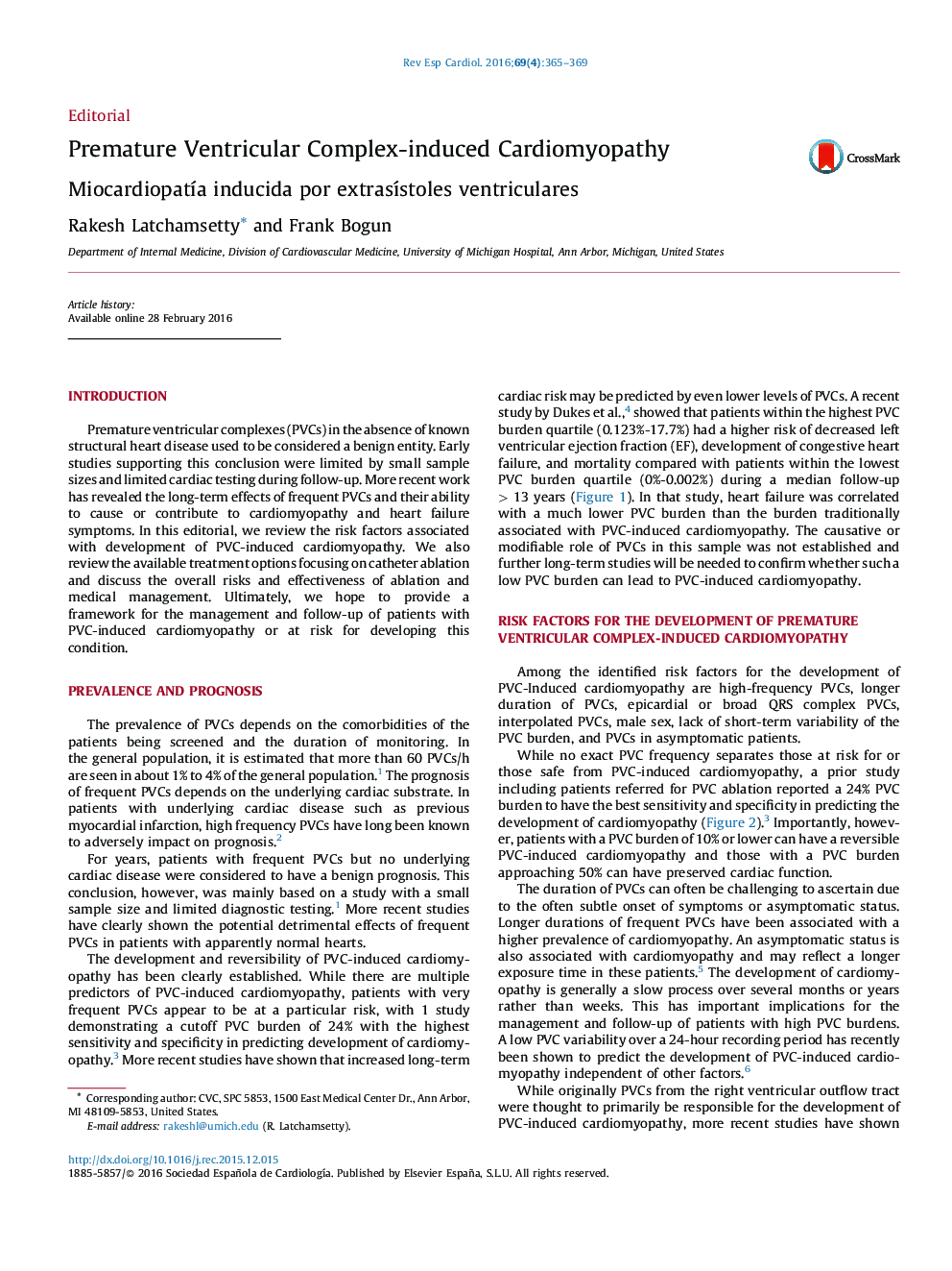 Premature Ventricular Complex-induced Cardiomyopathy