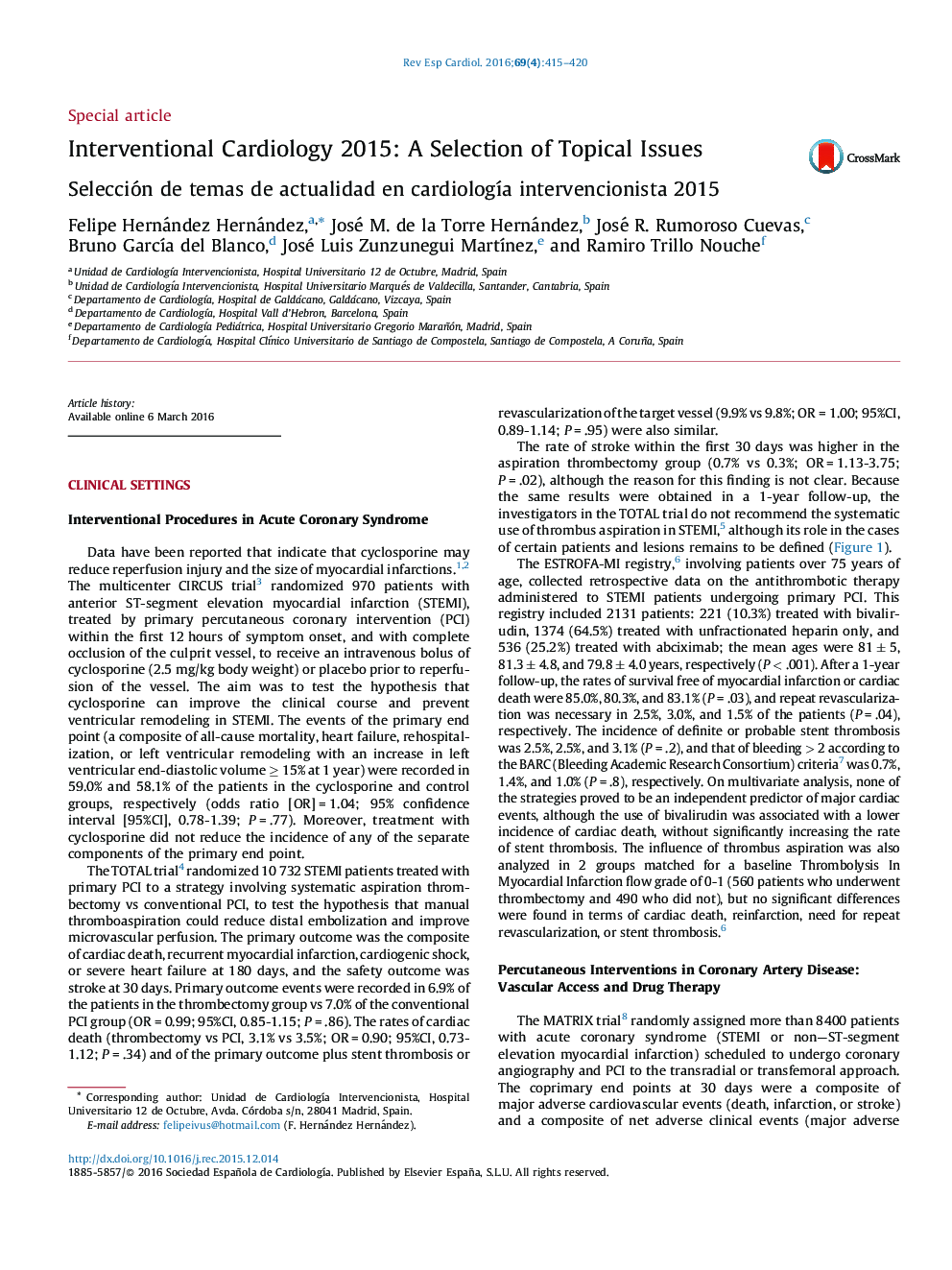 Interventional Cardiology 2015: A Selection of Topical Issues