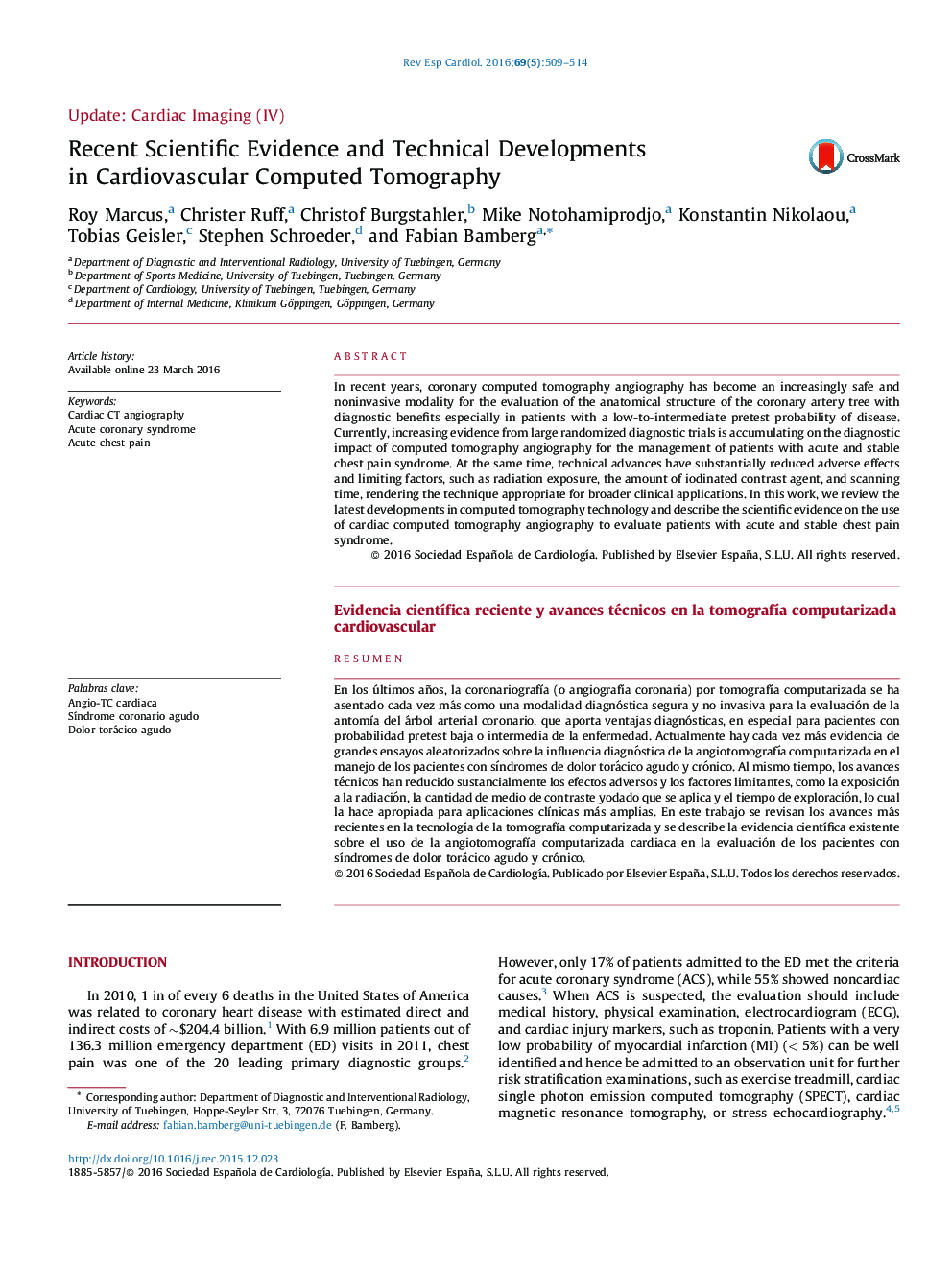 Recent Scientific Evidence and Technical Developments in Cardiovascular Computed Tomography