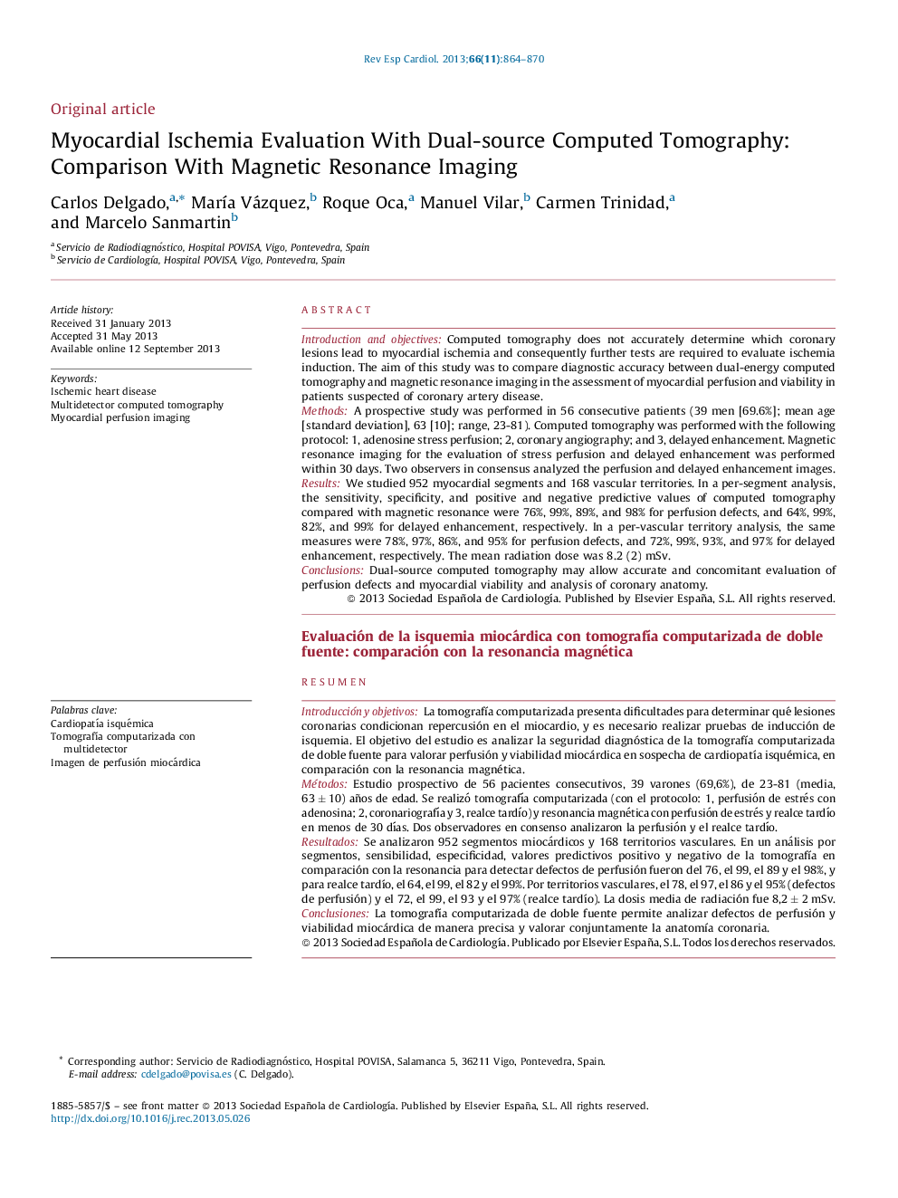 Myocardial Ischemia Evaluation With Dual-source Computed Tomography: Comparison With Magnetic Resonance Imaging