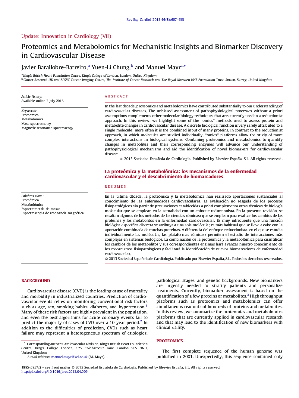 Proteomics and Metabolomics for Mechanistic Insights and Biomarker Discovery in Cardiovascular Disease