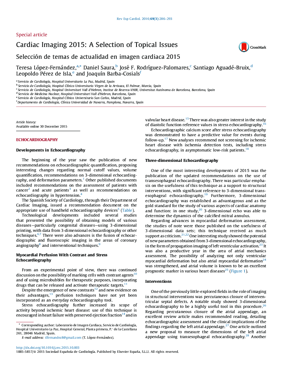 Cardiac Imaging 2015: A Selection of Topical Issues