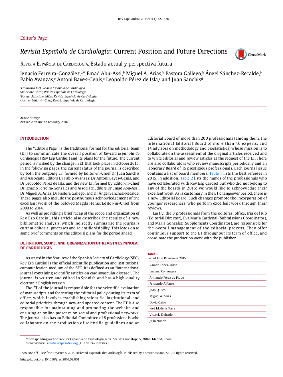 Revista Española de CardiologÃ­a: Current Position and Future Directions