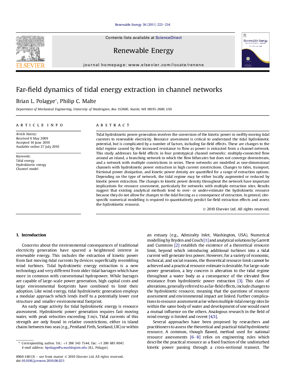 عکس صفحه اول مقاله: Far-field dynamics of tidal energy extraction in channel networks Far-field dynamics of tidal energy extraction in channel networks