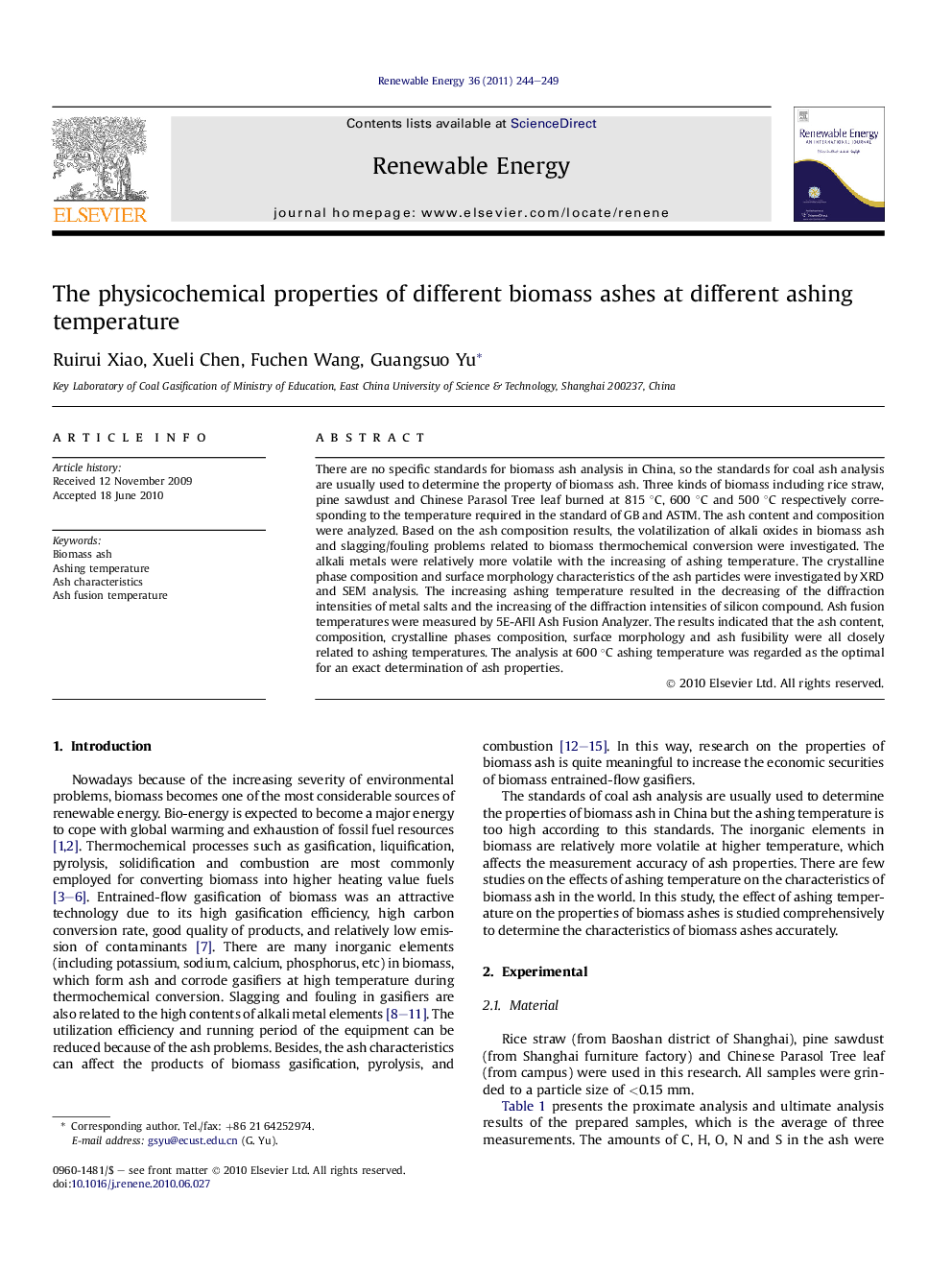 The physicochemical properties of different biomass ashes at different ashing temperature