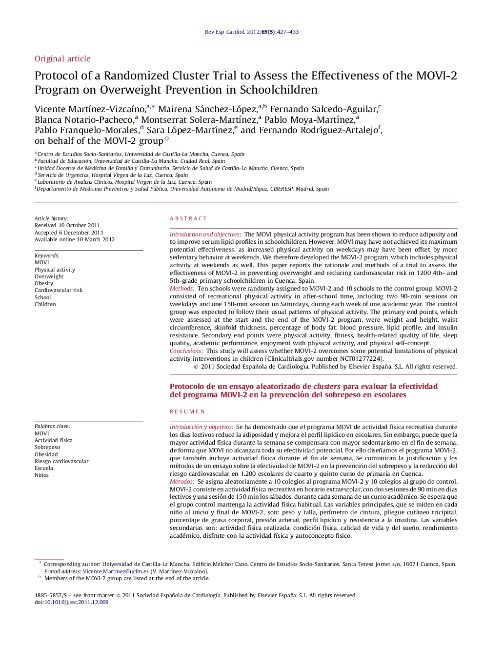 Protocol of a Randomized Cluster Trial to Assess the Effectiveness of the MOVI-2 Program on Overweight Prevention in Schoolchildren