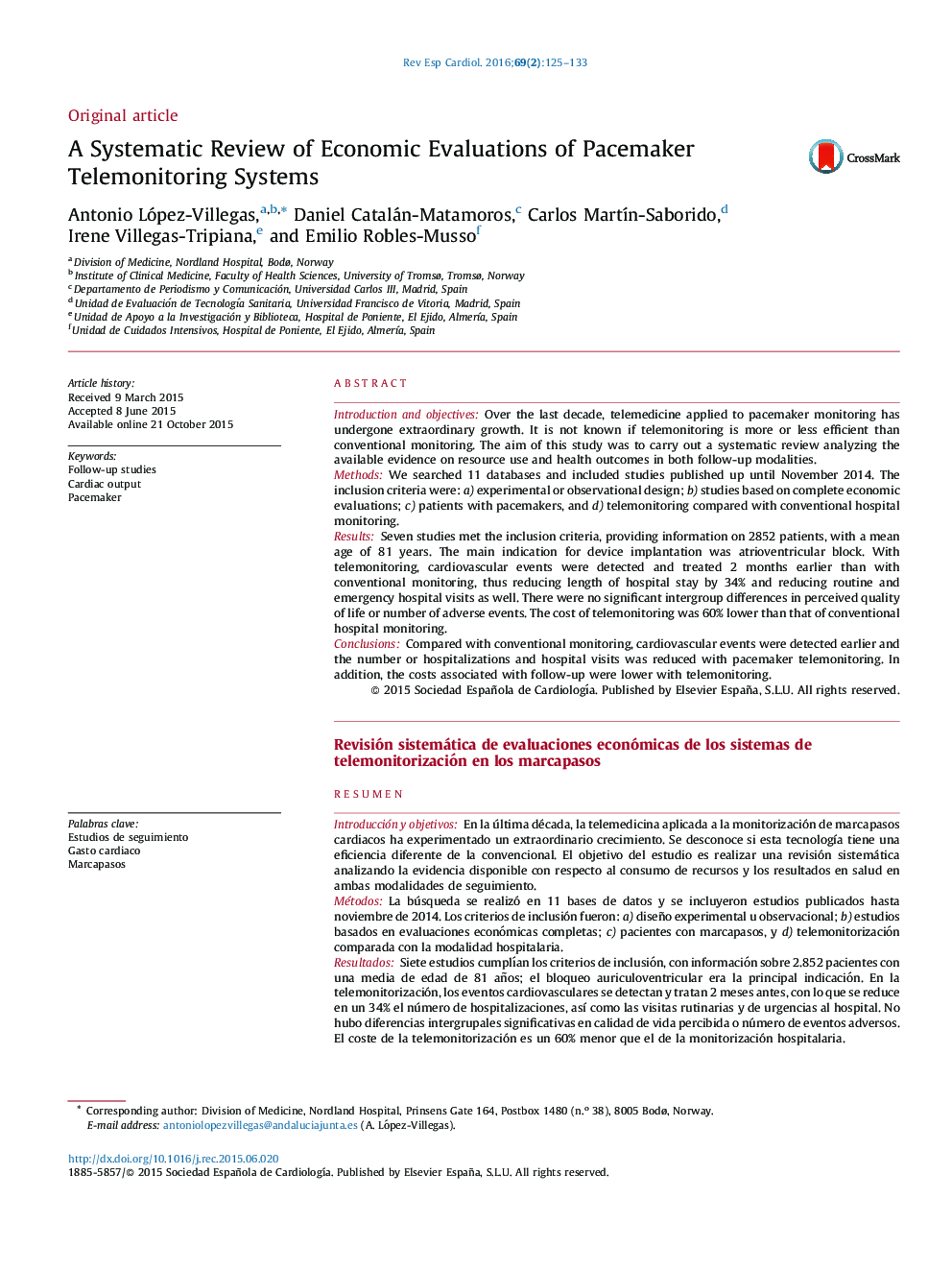 A Systematic Review of Economic Evaluations of Pacemaker Telemonitoring Systems