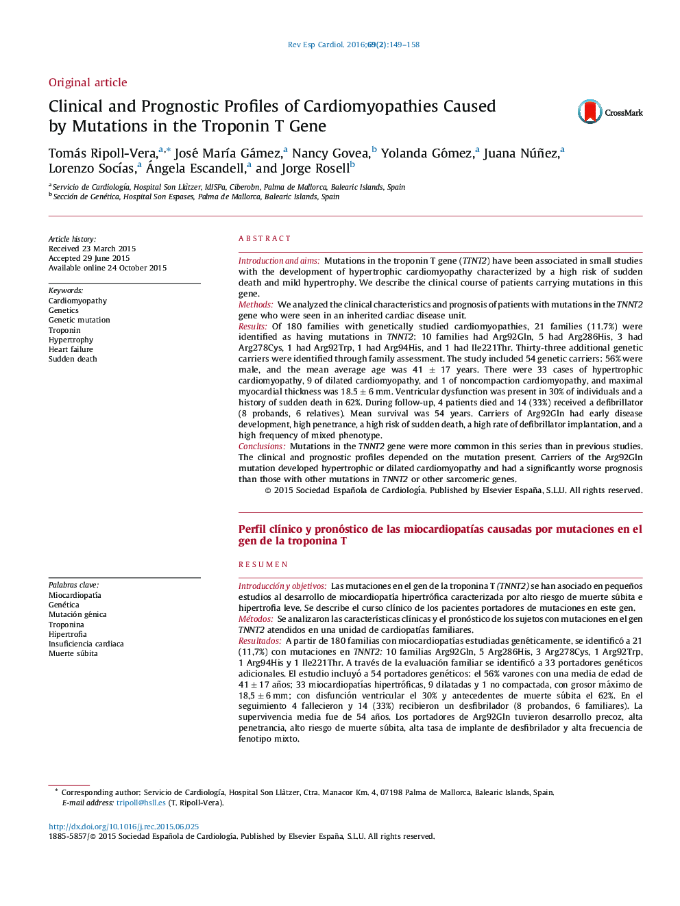 Clinical and Prognostic Profiles of Cardiomyopathies Caused by Mutations in the Troponin T Gene