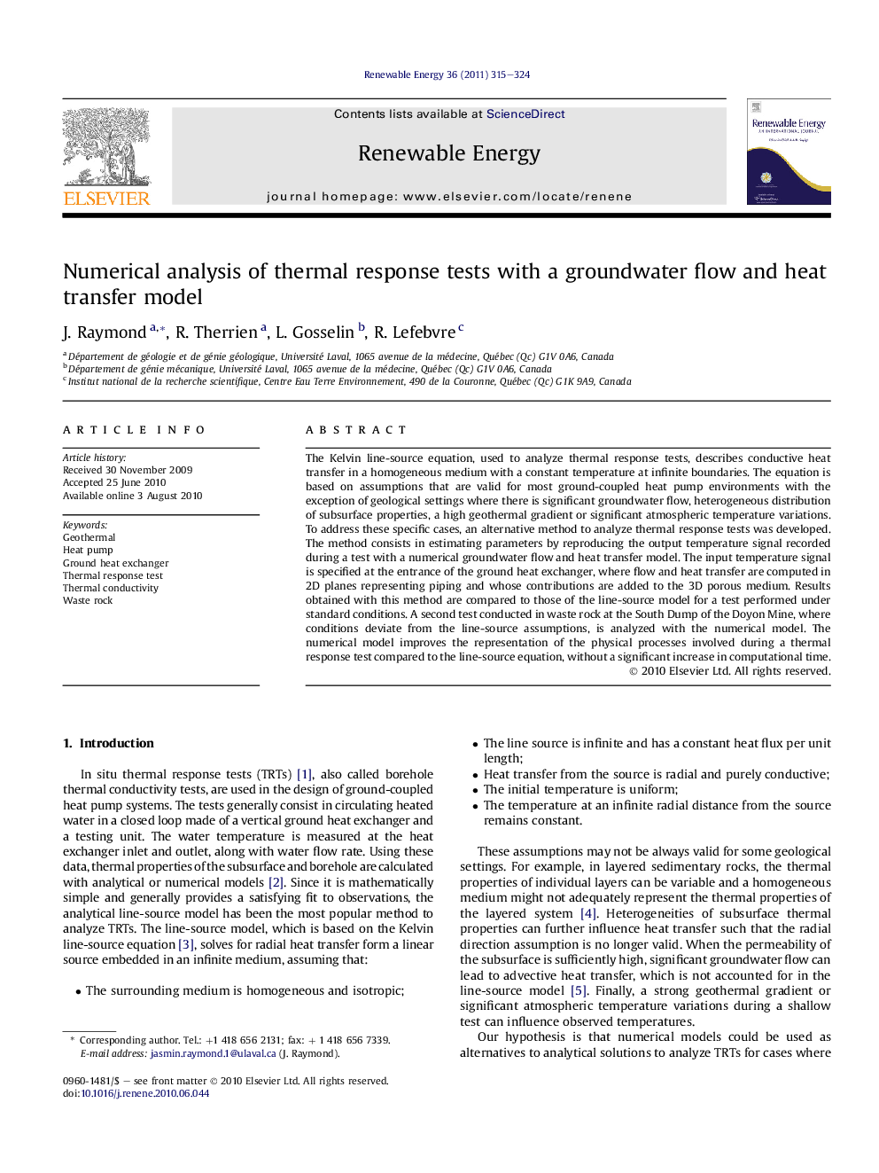 Numerical analysis of thermal response tests with a groundwater flow and heat transfer model