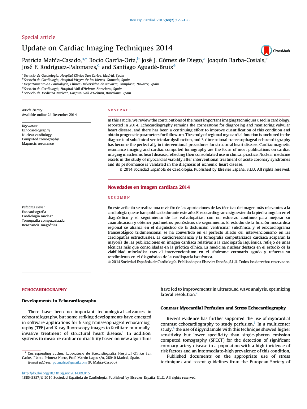 Update on Cardiac Imaging Techniques 2014