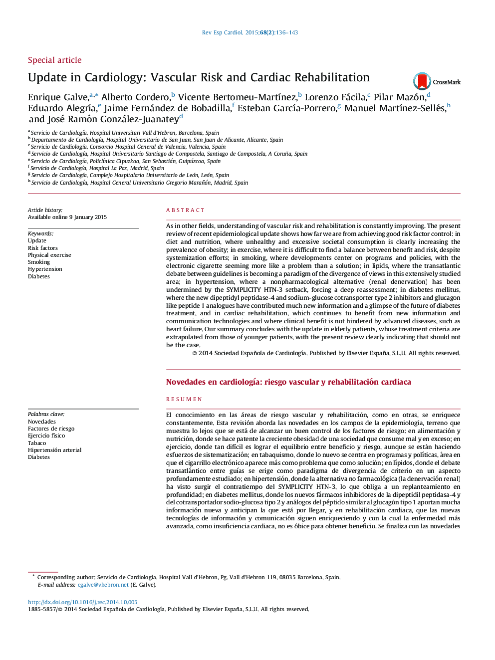 Update in Cardiology: Vascular Risk and Cardiac Rehabilitation