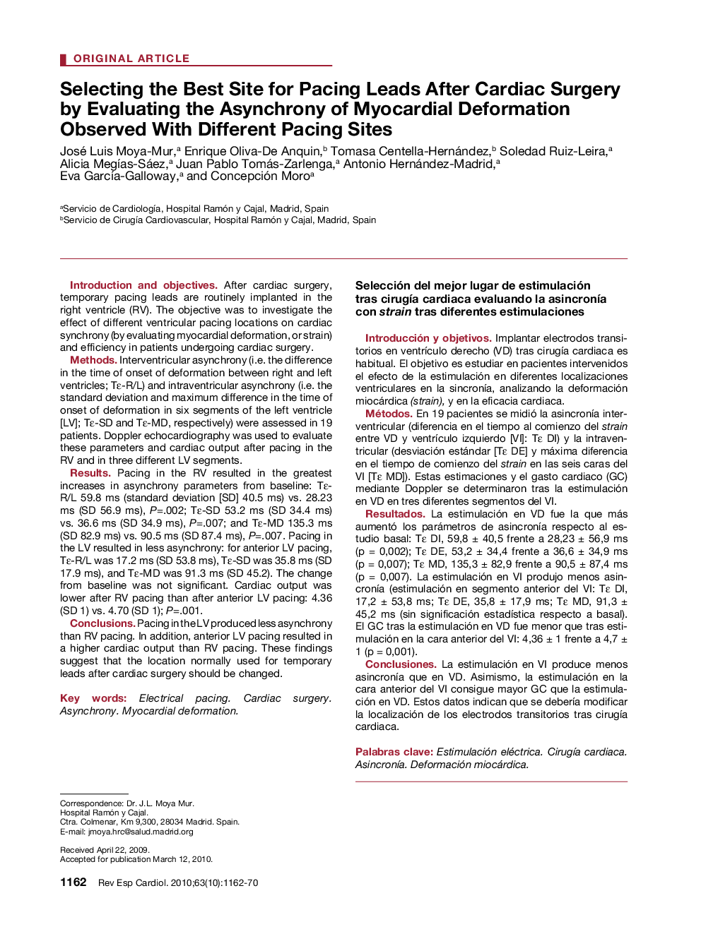 Selecting the Best Site for Pacing Leads After Cardiac Surgery by Evaluating the Asynchrony of Myocardial Deformation Observed With Different Pacing Sites