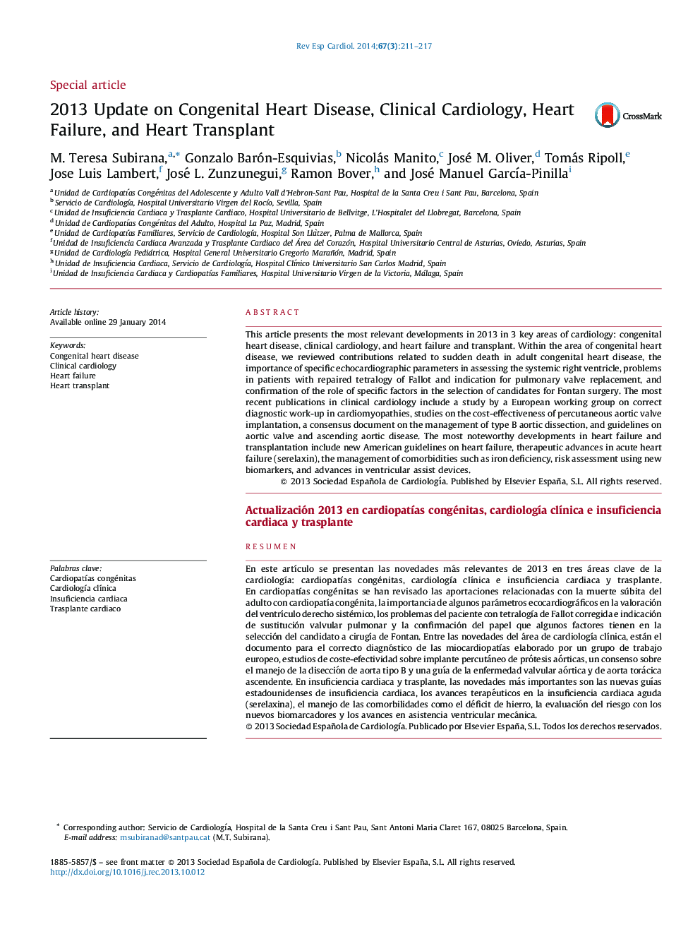 2013 Update on Congenital Heart Disease, Clinical Cardiology, Heart Failure, and Heart Transplant