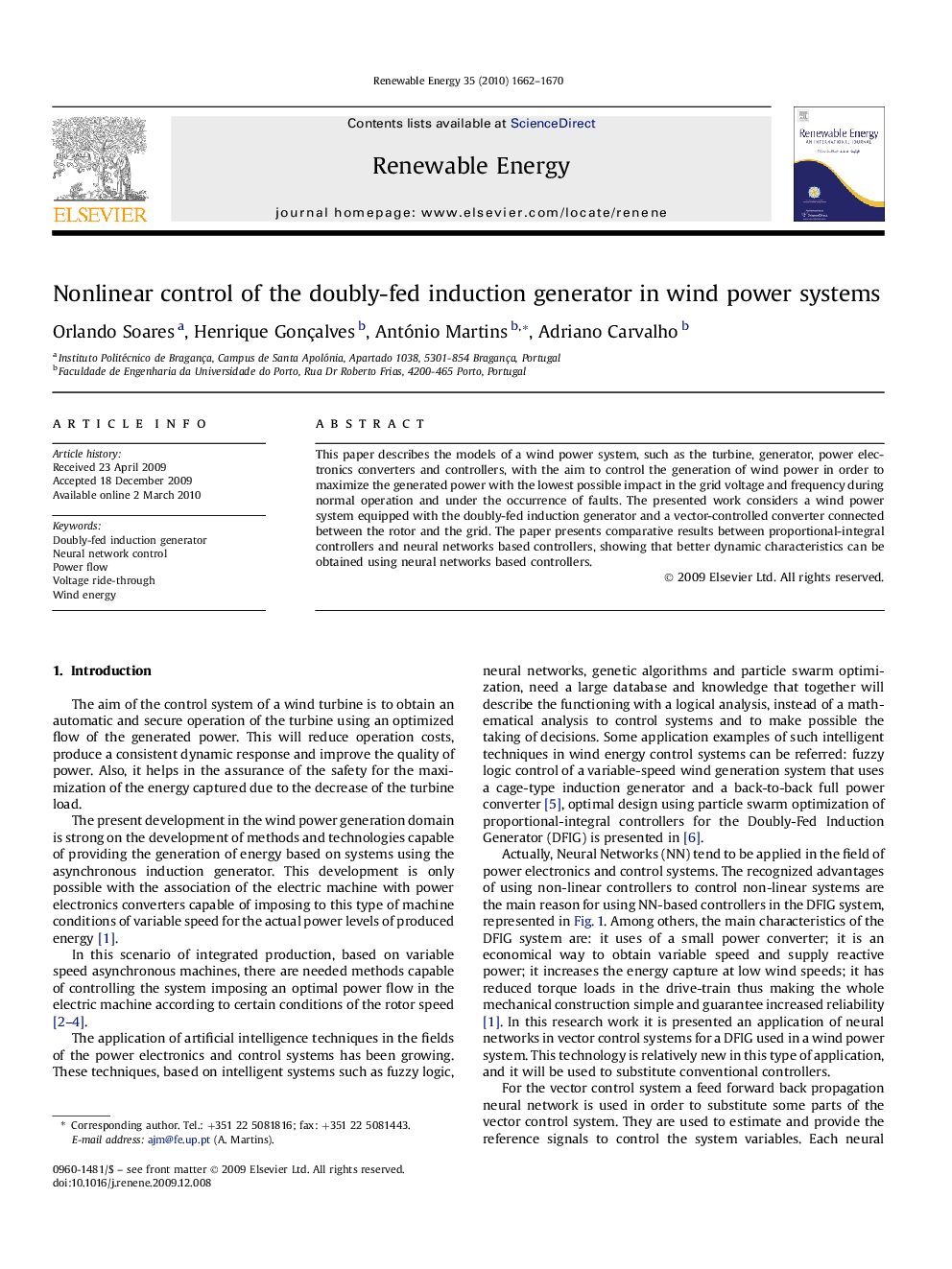 Nonlinear control of the doubly-fed induction generator in wind power systems