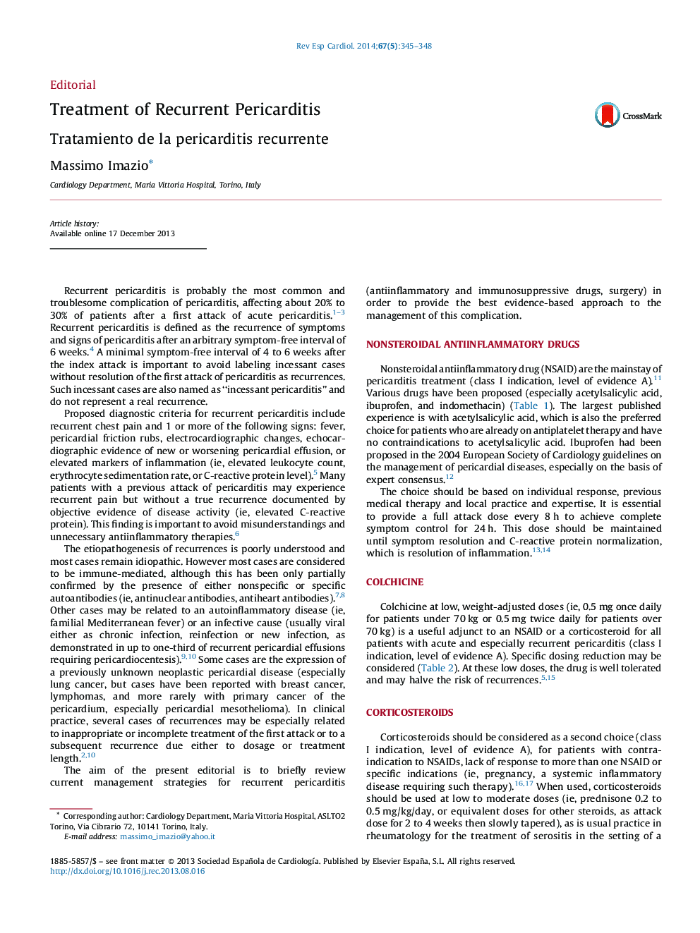 Treatment of Recurrent Pericarditis
