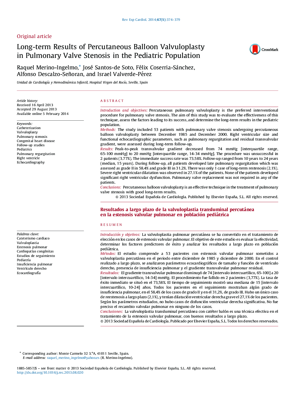 Long-term Results of Percutaneous Balloon Valvuloplasty in Pulmonary Valve Stenosis in the Pediatric Population